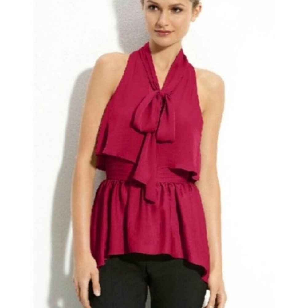 BCBGMaxazria Magenta Sangria Celline Sleeveless Blouse with tie Small NWT